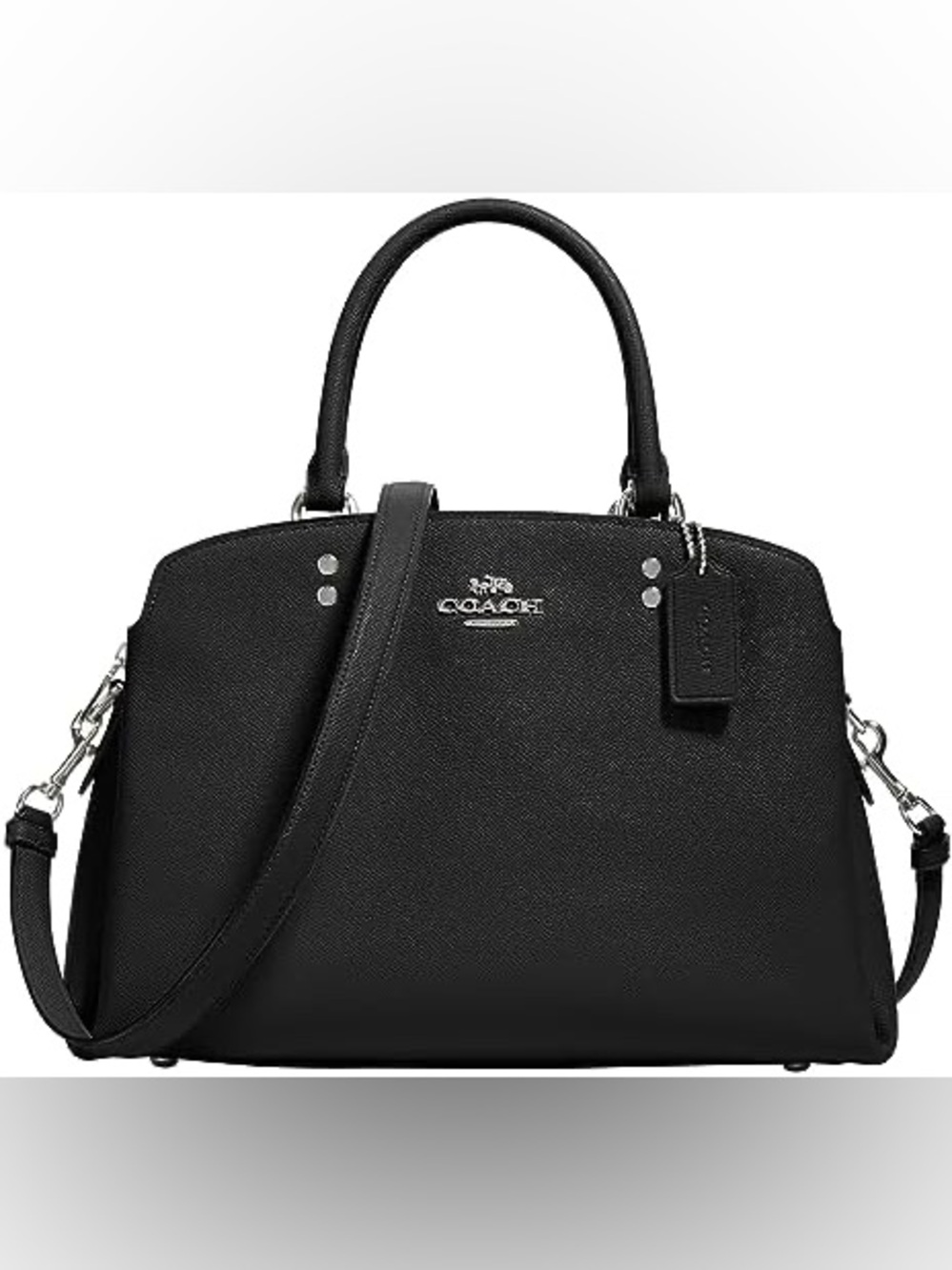 Coach Black Leather Satchel with Top Handles and Adjustable Strap